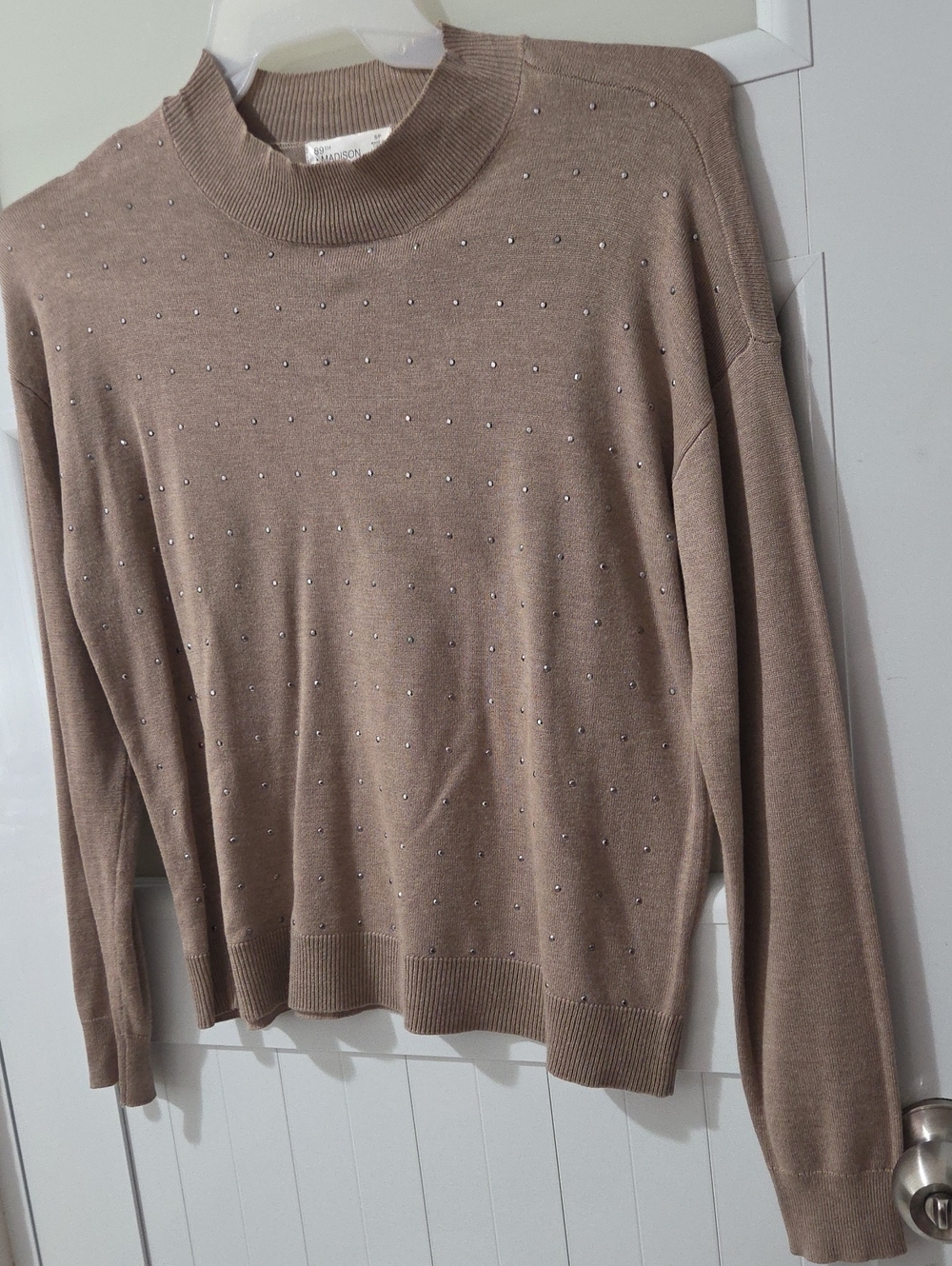 89th Madison Taupe Mock Neck Sweater with Stud Details